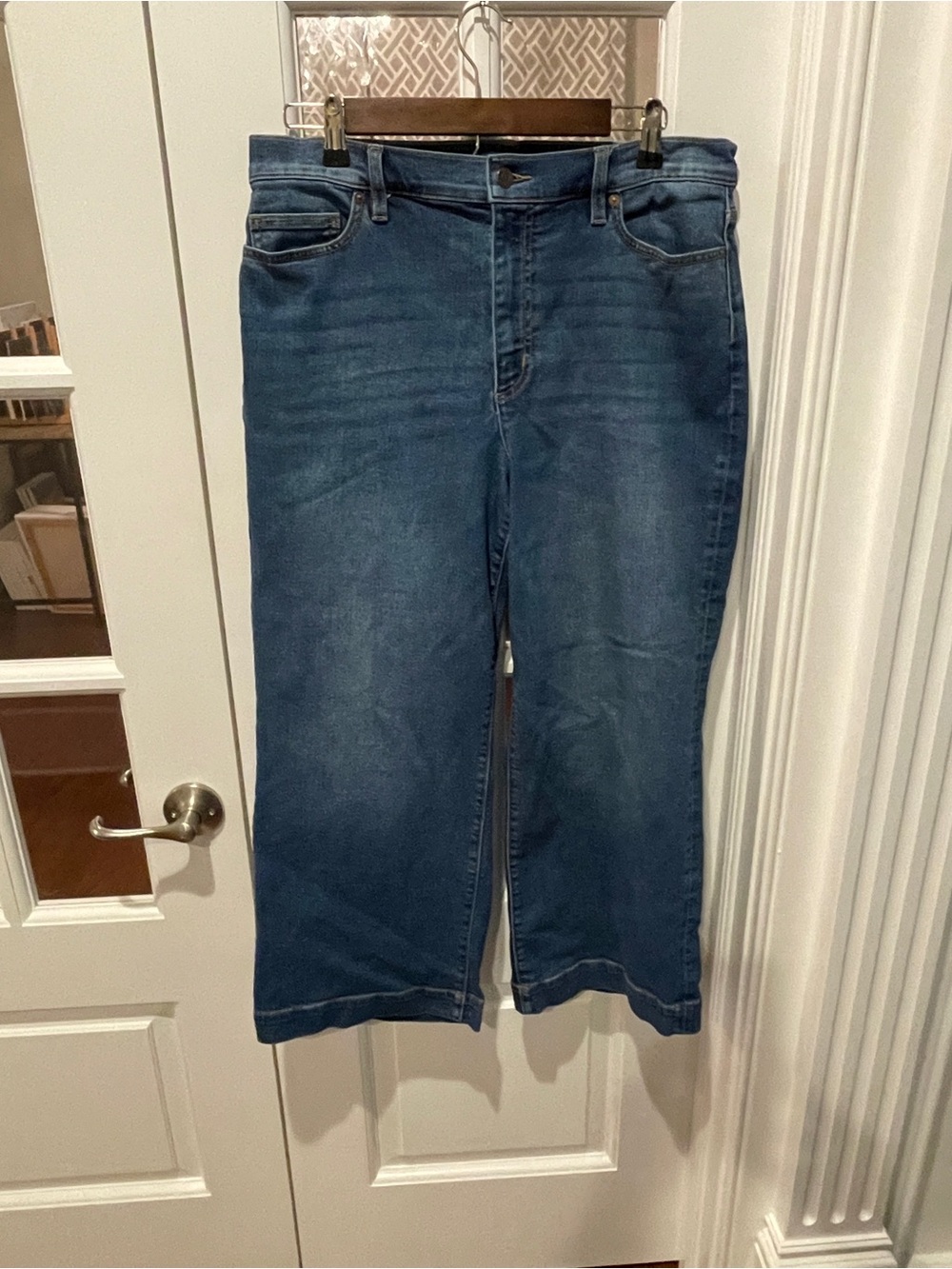 Lands' End Wide-Leg, Cropped Jeans in Dark Blue Wash
